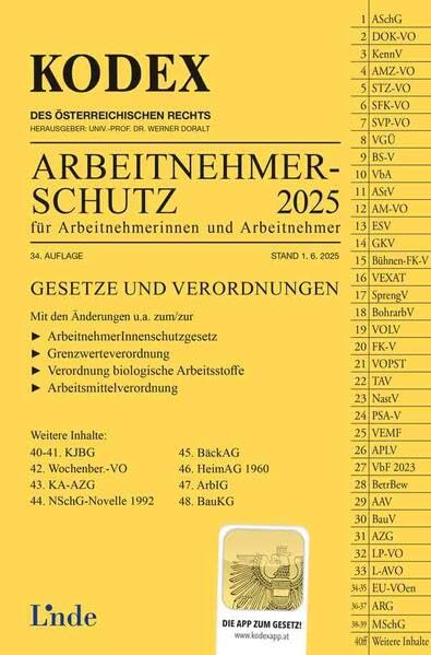 KODEX Arbeitnehmerschutz 2025: für Arbeitnehmerinnen und Arbeitnehmer (Kodex des Österreichischen Rechts) Law