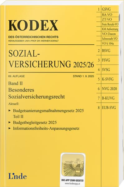 KODEX Sozialversicherung 2025/26, Band II (Kodex des Österreichischen Rechts) Law