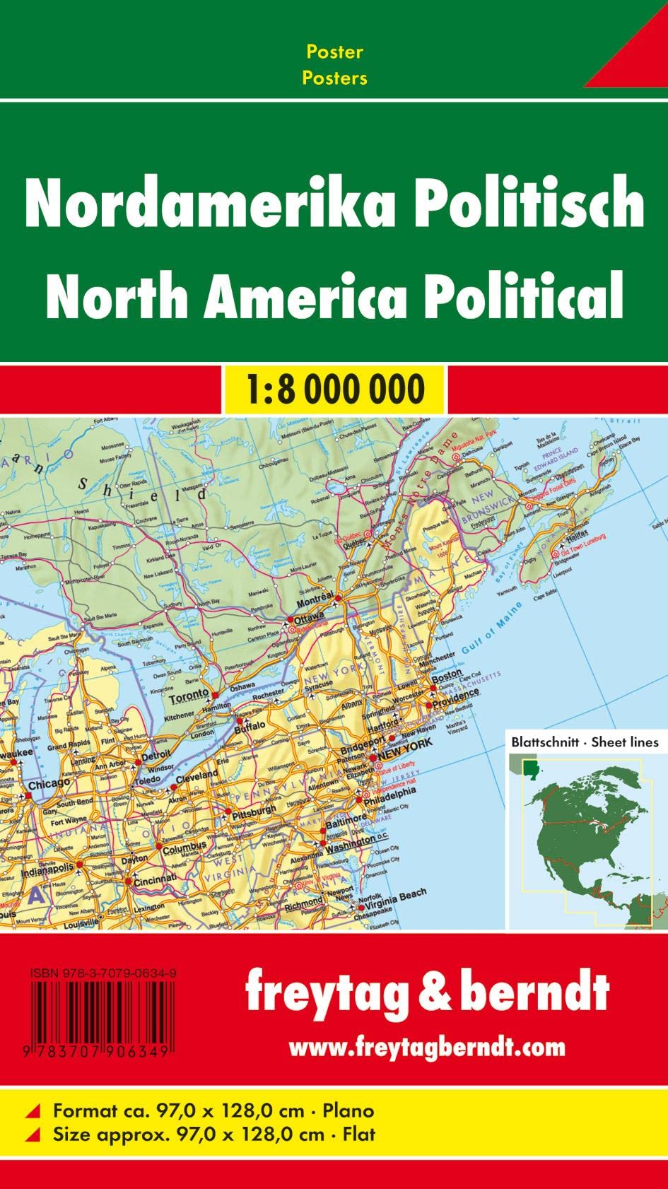 Nordamerika physisch-politisch 1 : 8 000 000 Planokarte Leisure, Home & Garden