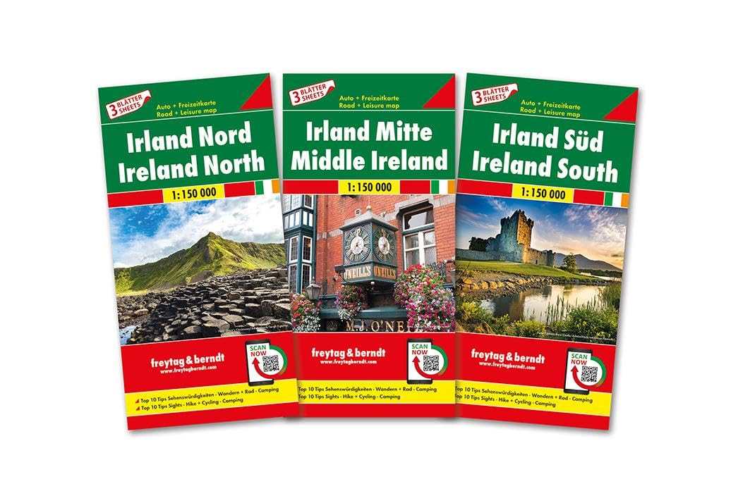 Irland, Autokarten-Set 1:150.000, 3 Blätter in Kunststoff-Hülle  LZ bis 2022 Leisure, Home & Garden