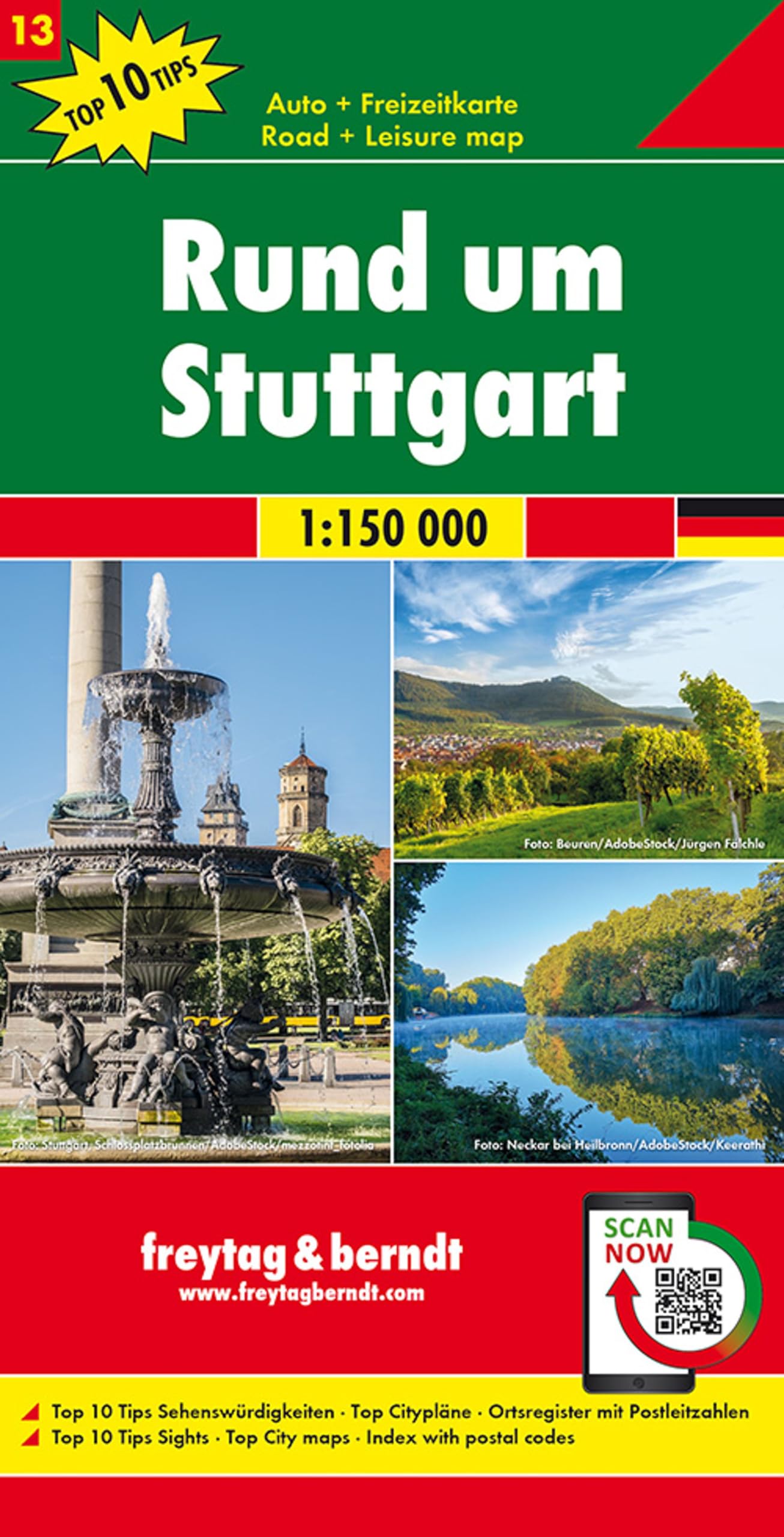 Rund um Stuttgart, Autokarte 1:150.000, Top 10 Tips, Blatt 13: Mit Top Tips, Blatt 13 (freytag & berndt Straßenkarte) Leisure, Home & Garden
