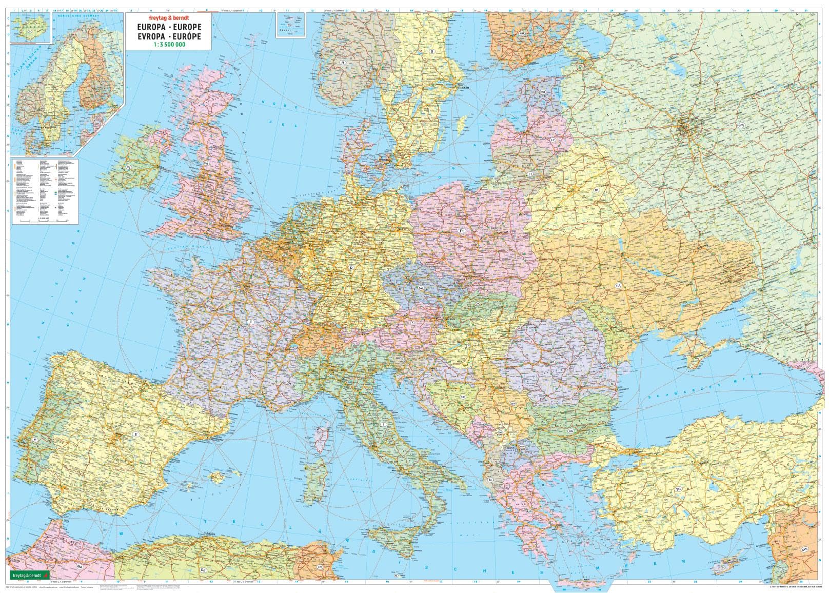Europa politisch, Straßenkarte 1:3.500.000, Poster, freytag & berndt: 126 x 89,5 cm, politische Europakarte (freytag & berndt Poster + Markiertafeln) Leisure, Home & Garden