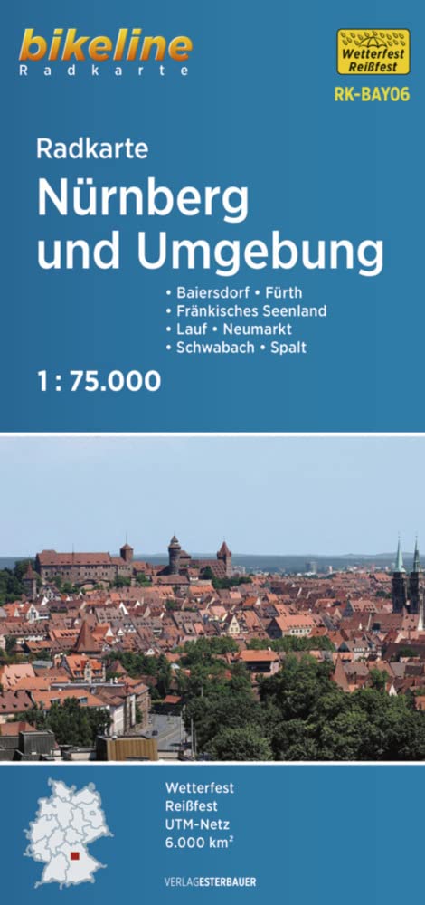 Radkarte Nürnberg und Umgebung (RK-BAY06): Baiersdorf, Fürth, Fränkisches Seenland, Lauf, Neumarkt, Schwabach, Spalt 1:75.000, wetterfest/reißfest, GPS-tauglich mit UTM-Netz (Bikeline Radkarte) Leisure, Home & Garden