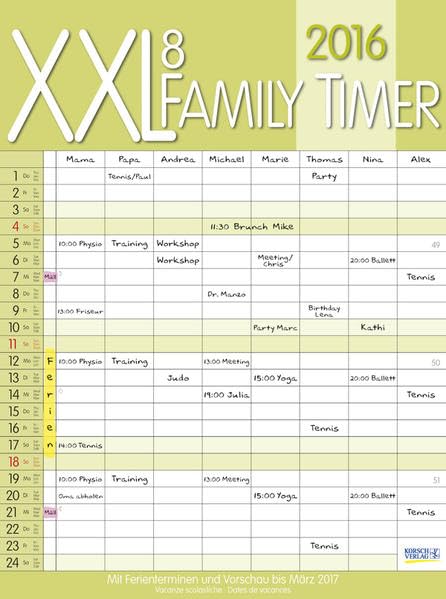 XXL Family Timer 8 2016: Familientimer mit Ferienterminen und Vorschau bis März 2017 Books