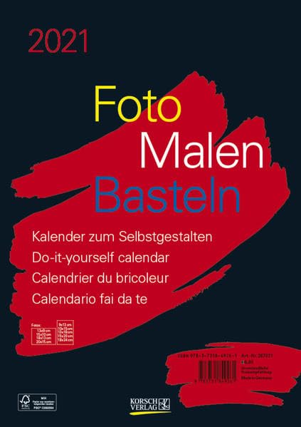 Foto-Malen-Basteln Bastelkalender A4 schwarz 2021: Fotokalender zum Selbstgestalten. Aufstellbarer do-it-yourself Kalender mit festem Fotokarton. Hobbies & Crafts