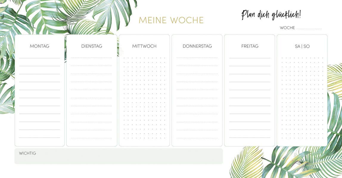 Wochenplaner "Tropical Moments": Essensplaner, Familien Haushaltsplaner mit Goldschnitt, ohne festes Datum, inkl. Platz für Notizen, 50 Blatt, 29,7 x 15,5 cm -SchreibLiebe Leisure, Home & Garden