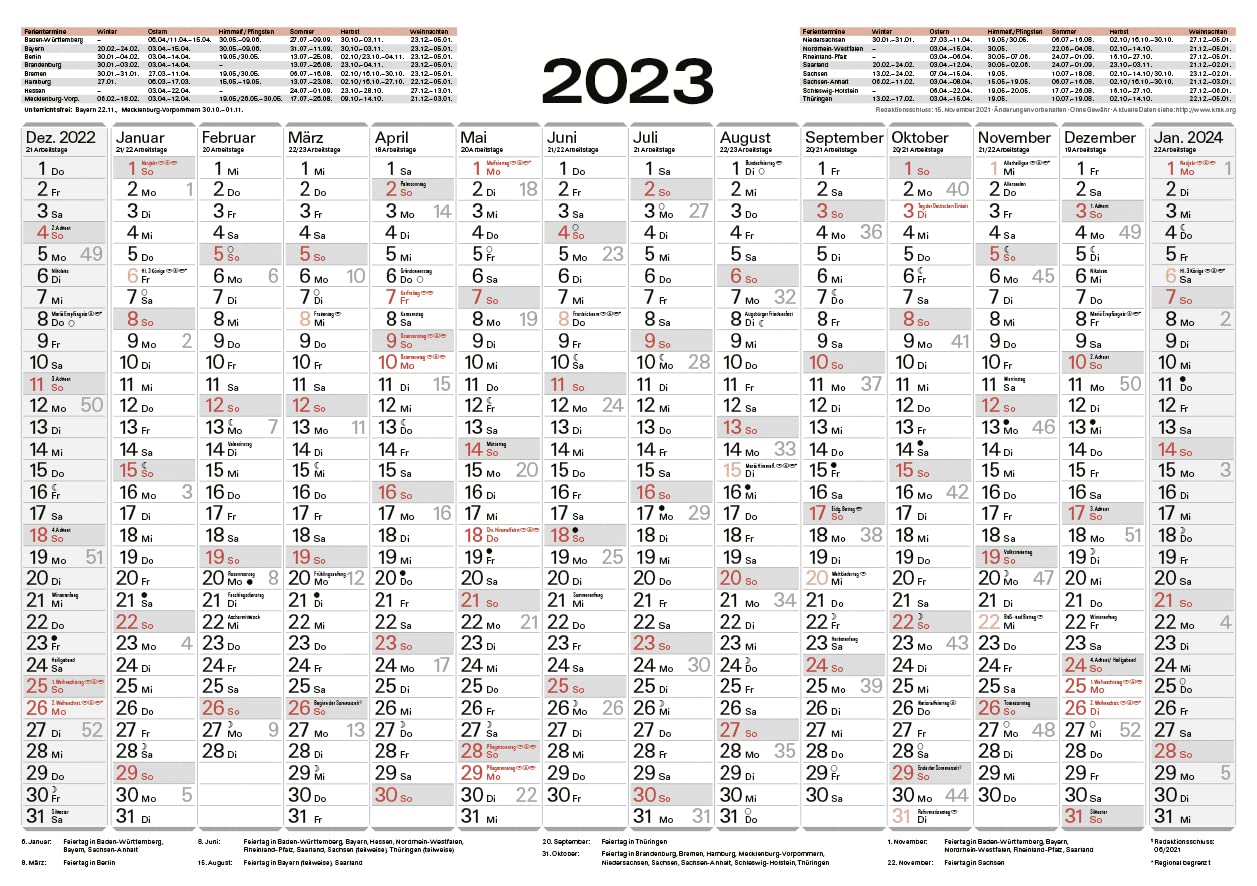 Tafelkalender A5 2023: 14 Monate auf einer Seite I Ferientermine und Feiertage book