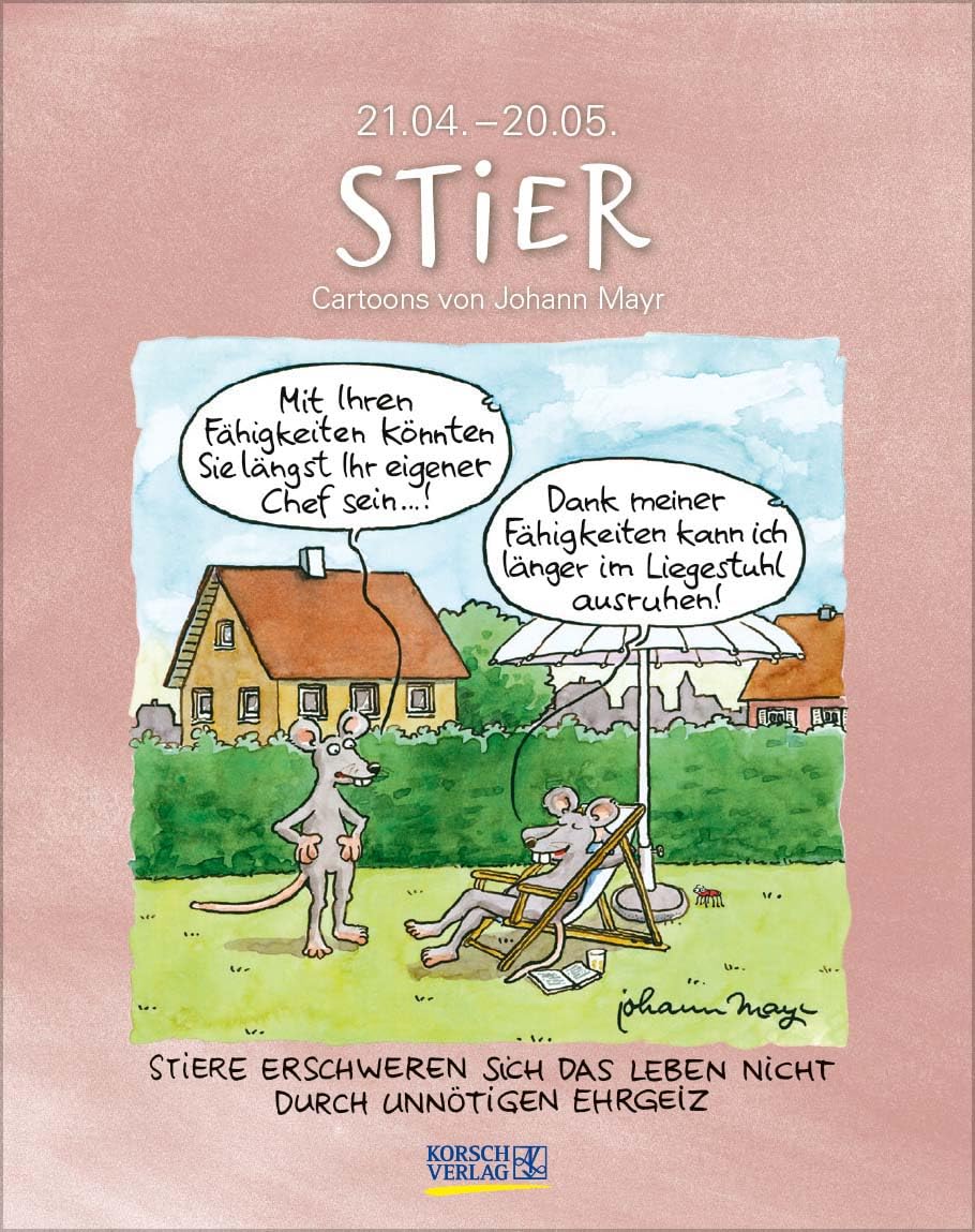Stier 2024: Sternzeichenkalender-Cartoonkalender als Wandkalender im Format 19 x 24 cm. Film, Art & Culture