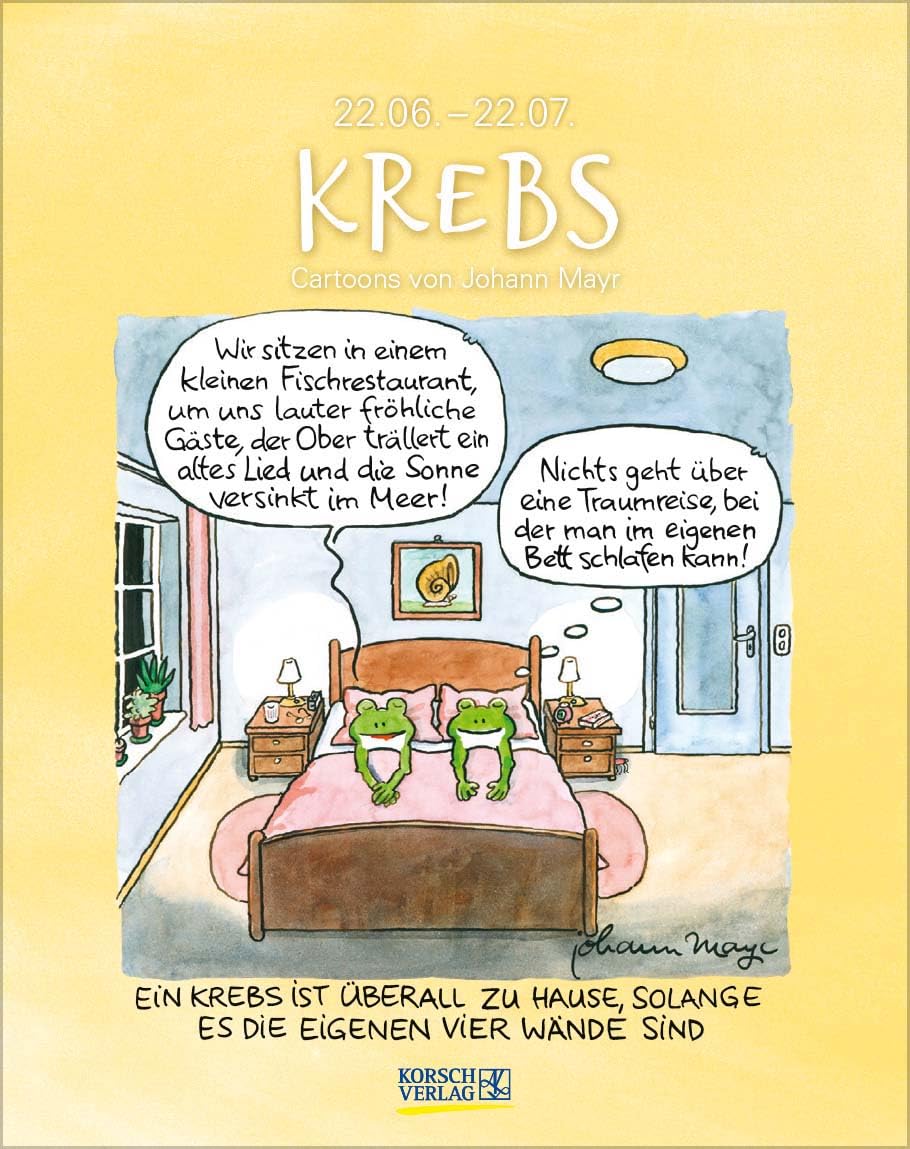 Krebs 2024: Sternzeichenkalender-Cartoonkalender als Wandkalender im Format 19 x 24 cm. Film, Art & Culture