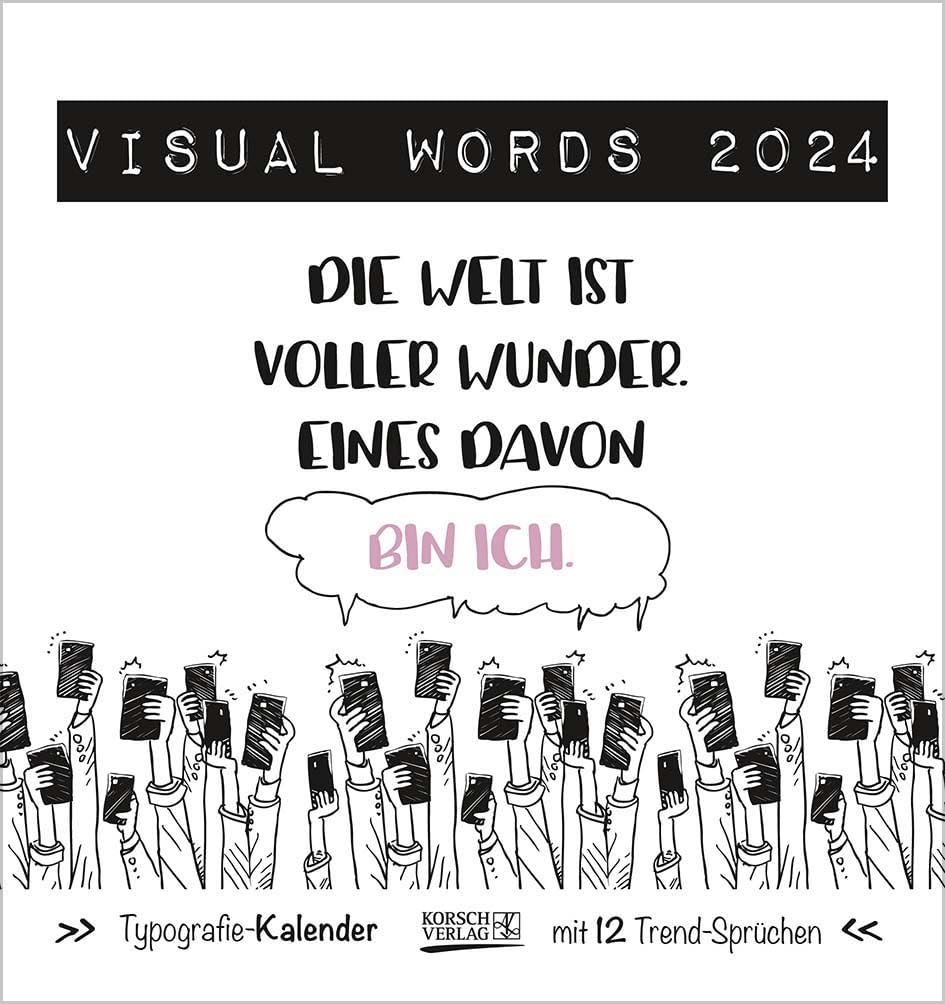 Visual Words Colour 2024: Aufstellbarer Typo-Art Postkartenkalender. Jeden Monat ein neuer Spruch. Hochwertiger Tischkalender. Mit 12 Postkarten. Film, Art & Culture