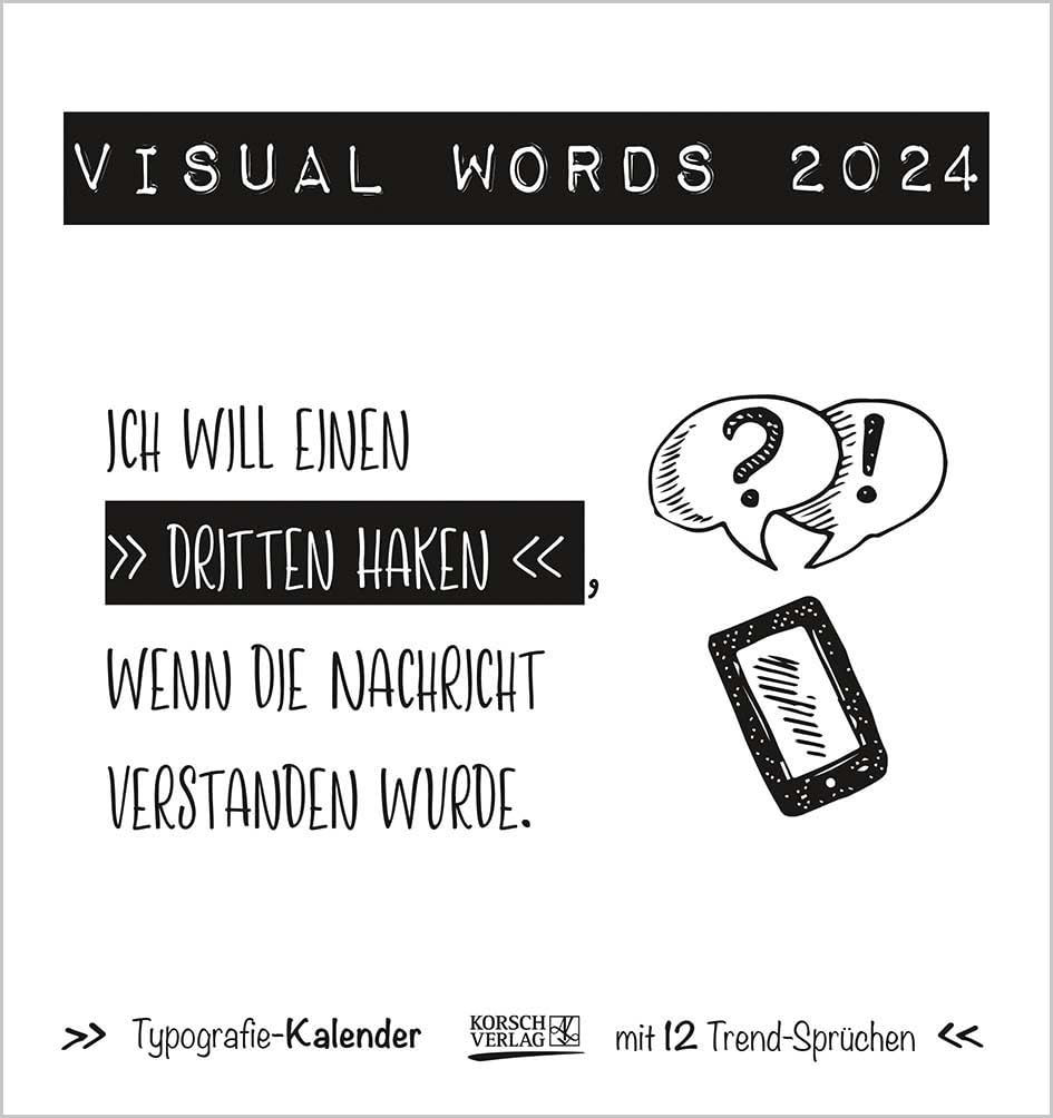 Visual Words Black 2024: Aufstellbarer Typo-Art Postkartenkalender. Jeden Monat ein neuer Spruch. Hochwertiger Tischkalender. Mit 12 Postkarten. Calendars