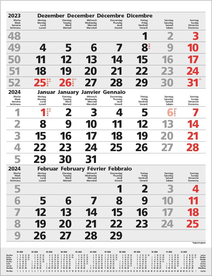 3-Monats-Planer Comfort Grau 2024: 3-Monatskalender groß I Wandplaner / Bürokalender mit Datumsschieber, Vor-und Nachmonat und Jahresübersicht I 30 x 39 cm book