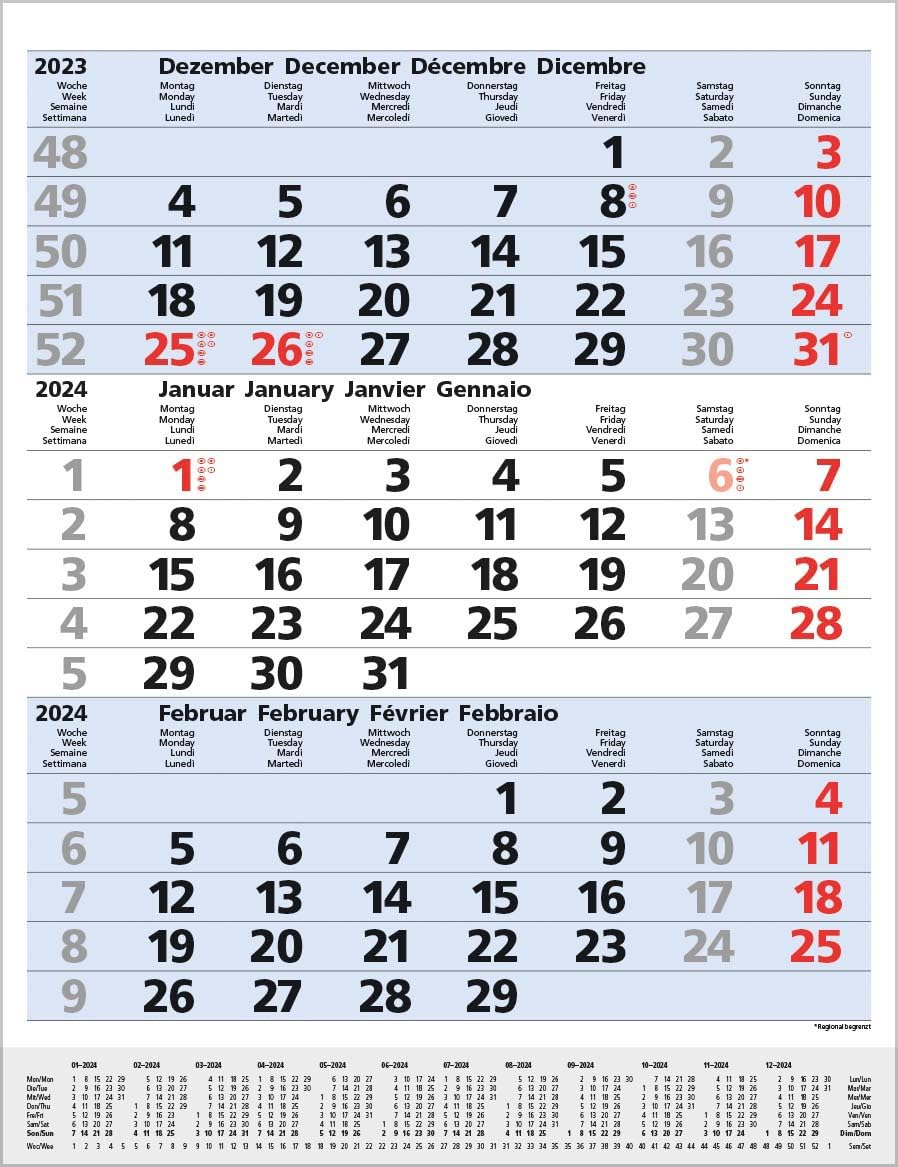 3-Monats-Planer Comfort Blau 2024: 3-Monatskalender groß I Wandplaner / Bürokalender mit Datumsschieber, Vor-und Nachmonat und Jahresübersicht I 30 x 39 cm book