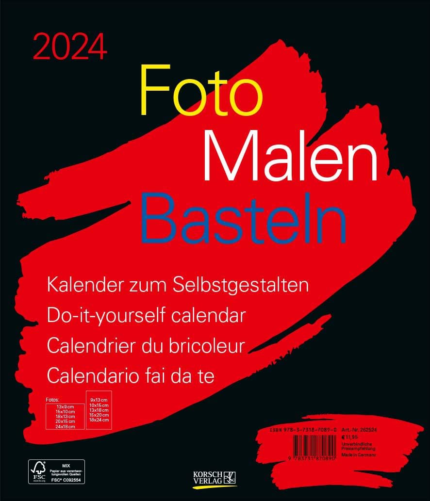 Foto-Malen-Basteln Bastelkalender schwarz groß 2024: Fotokalender zum Selbstgestalten. Do-it-yourself Kalender mit festem Fotokarton. Format: 30 x 35 cm Hobbies & Crafts