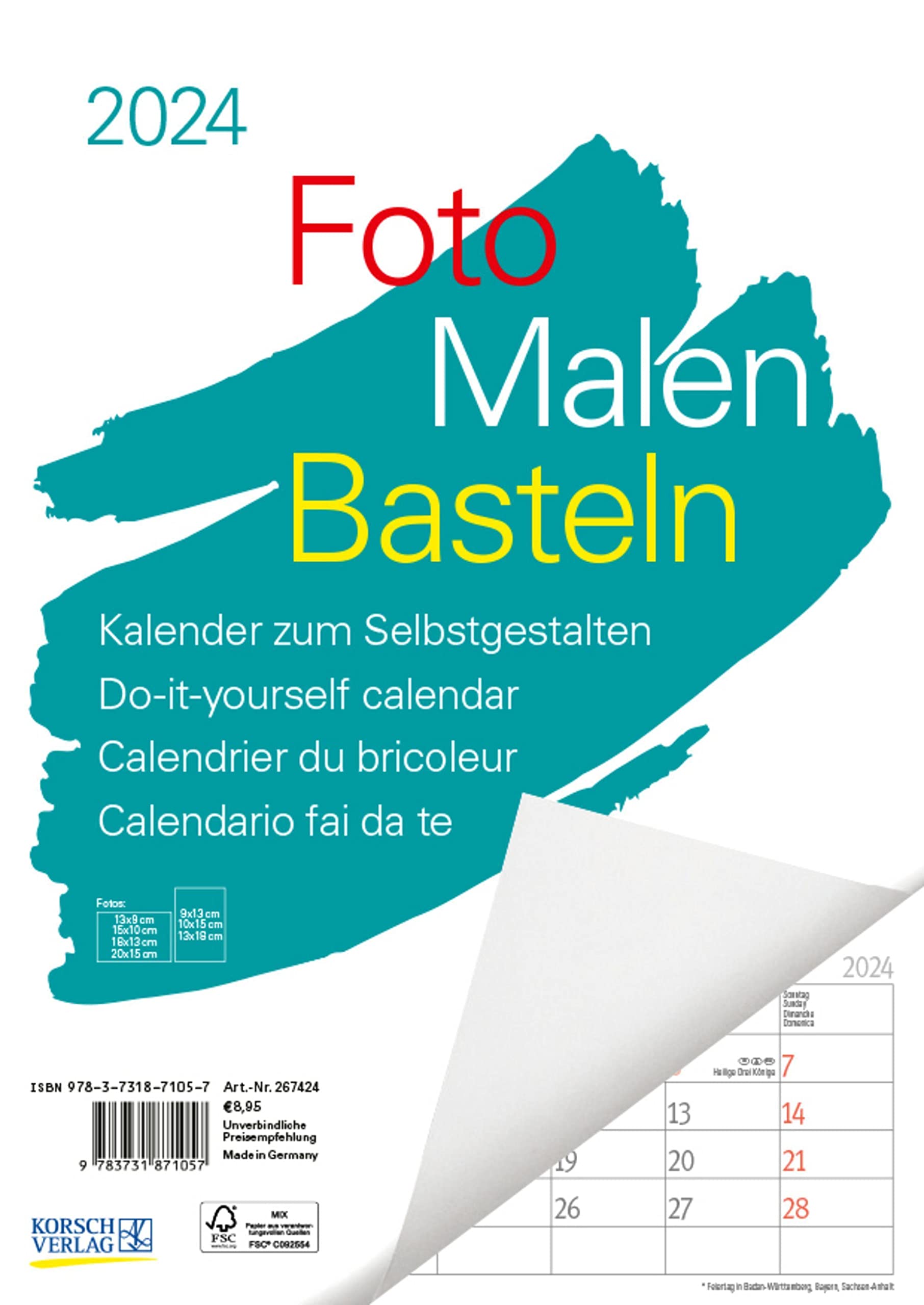 Foto-Malen-Basteln A4 weiß Notice 2024: Bastelkalender zum Selbstgestalten. Edler Fotokalender mit festem Fotokarton und Platz für Geburtstage/Notizen Do-it-yourself! Hobbies & Crafts