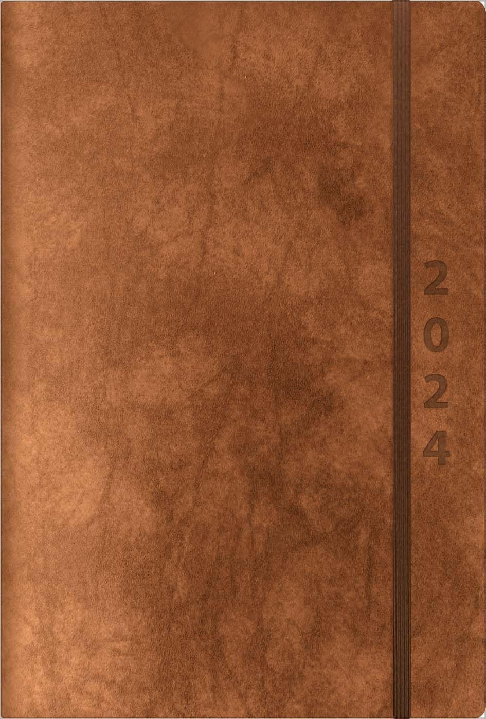 ReLeather Daily braun 2024: Terminplaner groß. DIN A5 Termin-kalender mit Vintage-leder und Tageskalendarium. Calendars