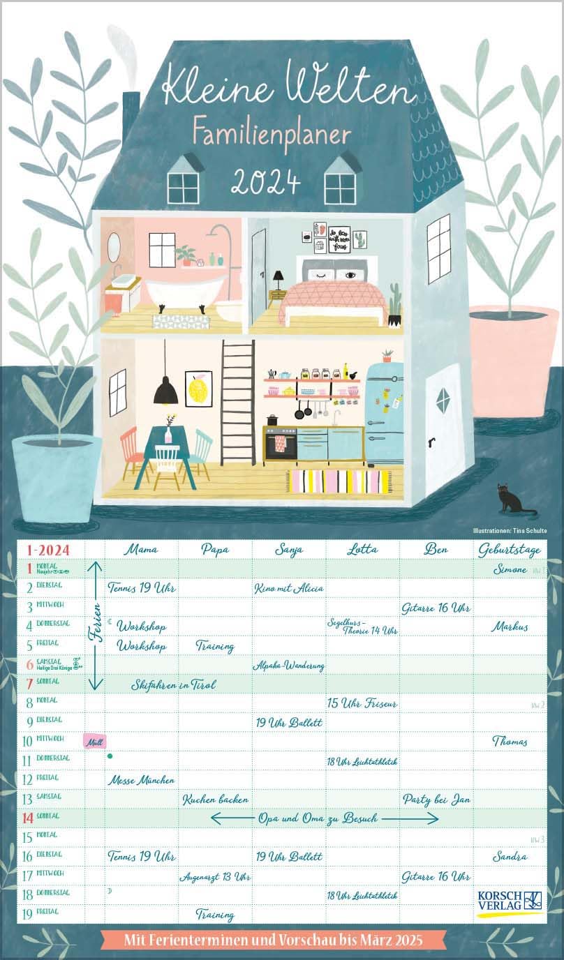 Familienplaner Kleine Welten 2024: Familienplaner, 6 große Spalten. Mit Ferienterminen, extra Spalte und Vorschau bis März 2025 und vielem mehr. Format: 27 x 46 cm book