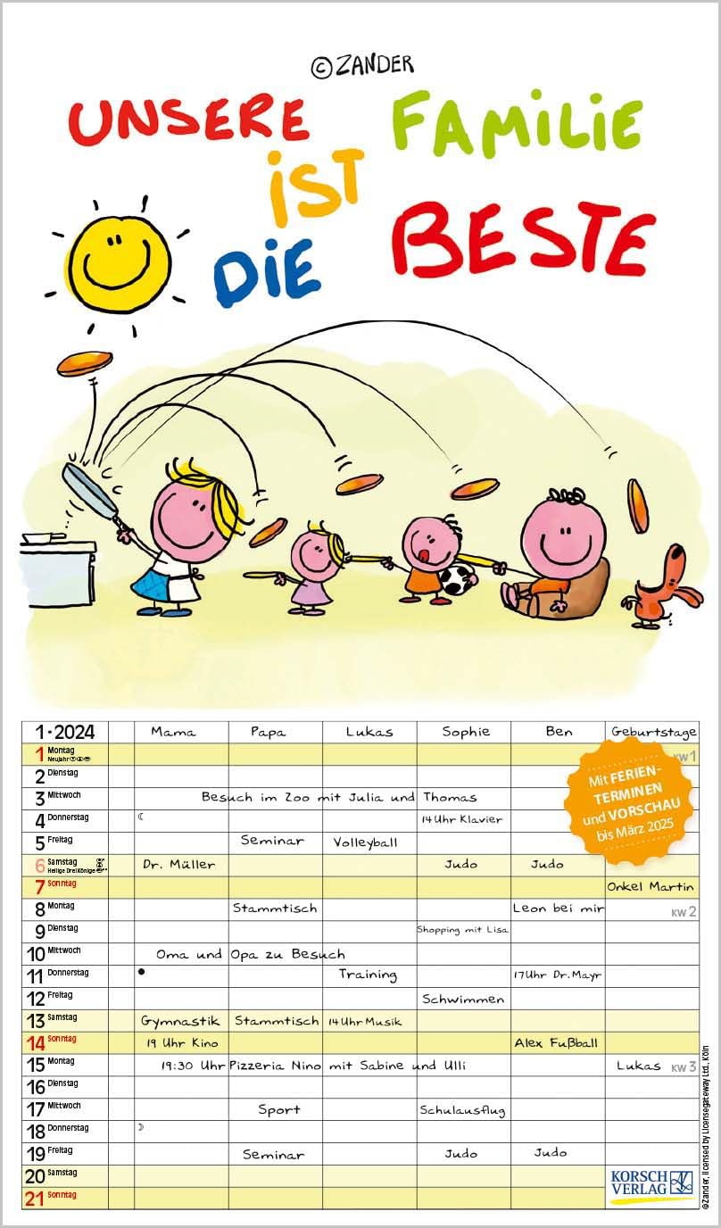 Unsere Familie ist die beste! 2024: Familienkalender - 6 breite Spalten mit viel Platz. Hochwertiger Familienplaner mit Ferienterminen, Vorschau bis März 2025 und tollen Extras. 27 x 46 cm. book