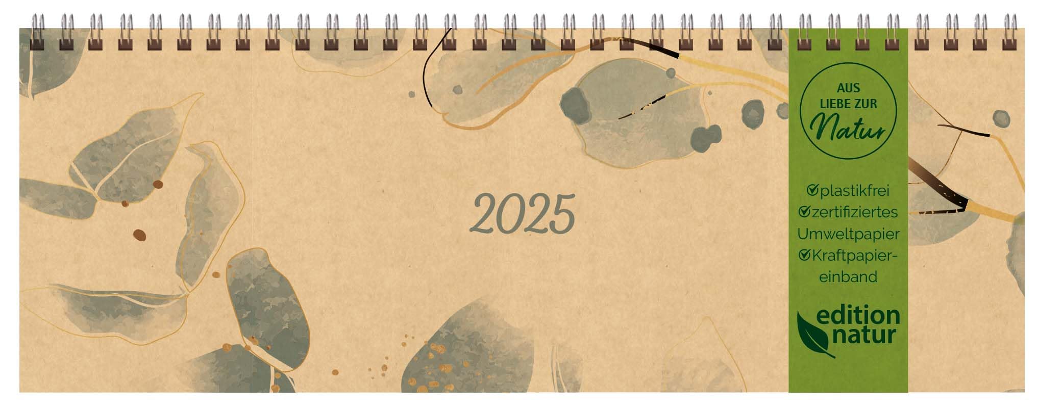 Tischquerkalender Edition Natur Floral 2025: 1 Woche 2 Seiten; Bürokalender; nachhaltiger Tischkalender quer; Format: 29,8 x 10,5 cm book
