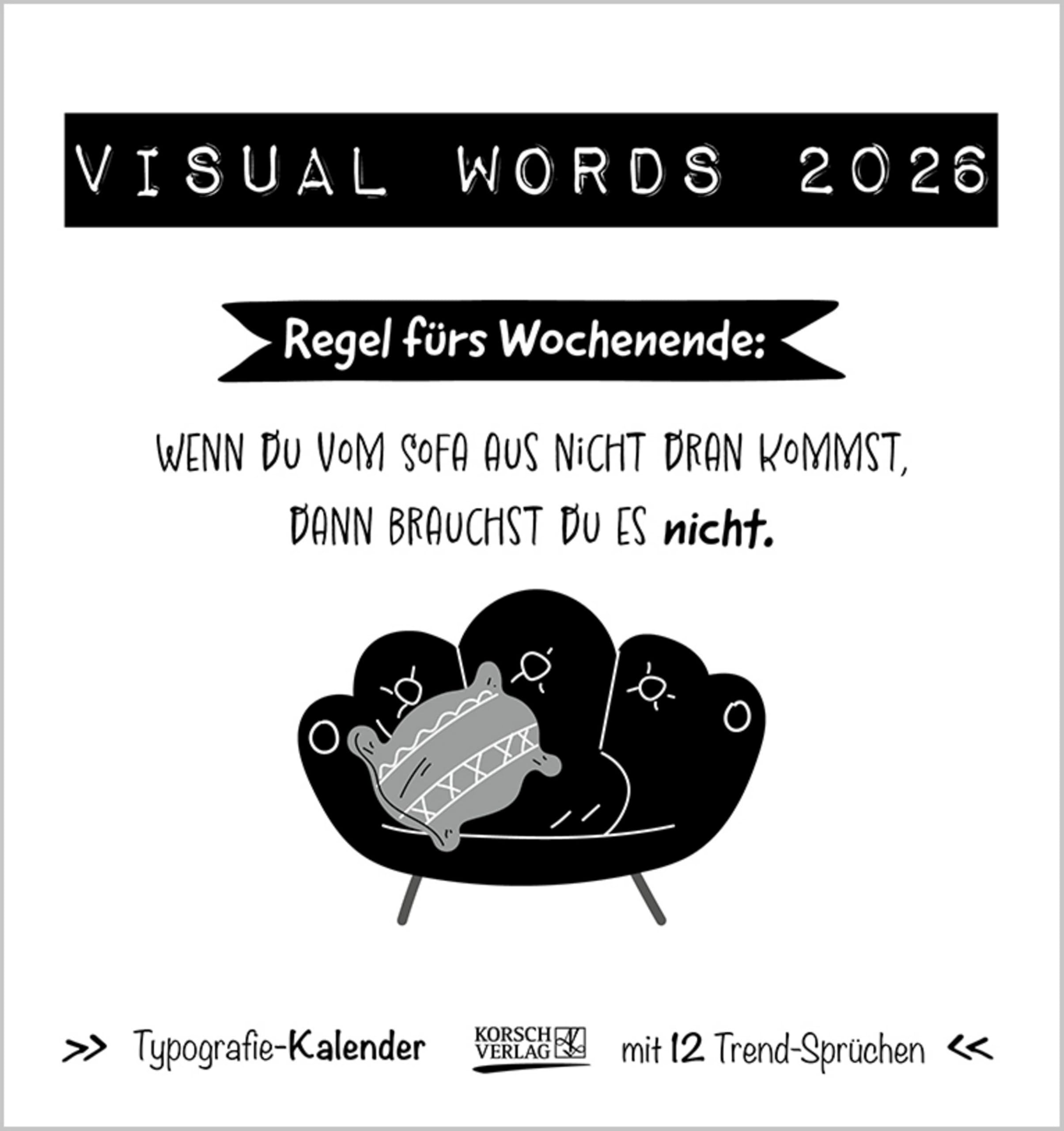 Visual Words Black 2026: Aufstellbarer Typo-Art Postkartenkalender. Jeden Monat ein neuer Spruch. Hochwertiger Tischkalender. Mit 12 Postkarten. Film, Art & Culture