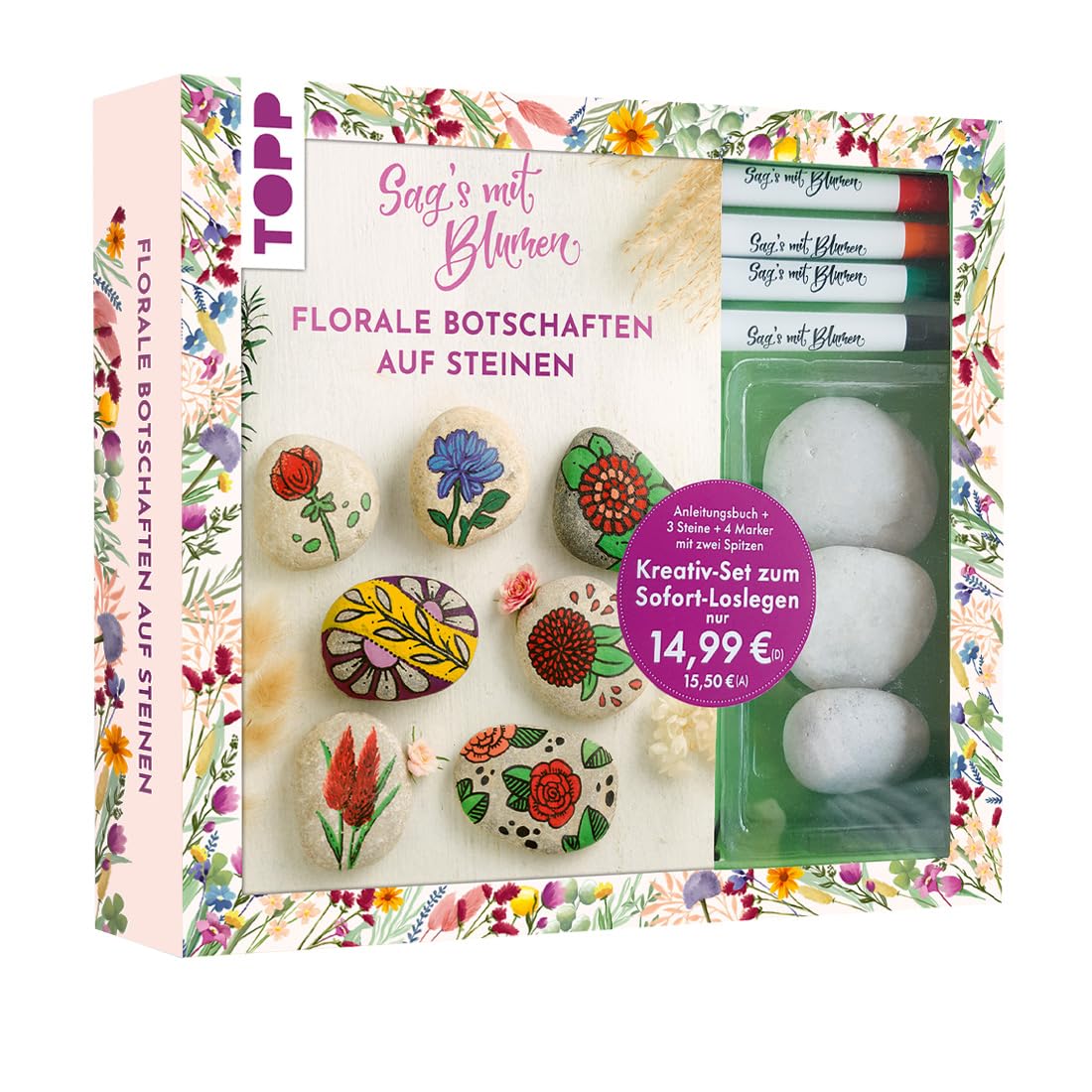 Kreativ-Set: Sag's mit Blumen - Florale Botschaften auf Steinen. Mit Anleitungsbuch und Material book