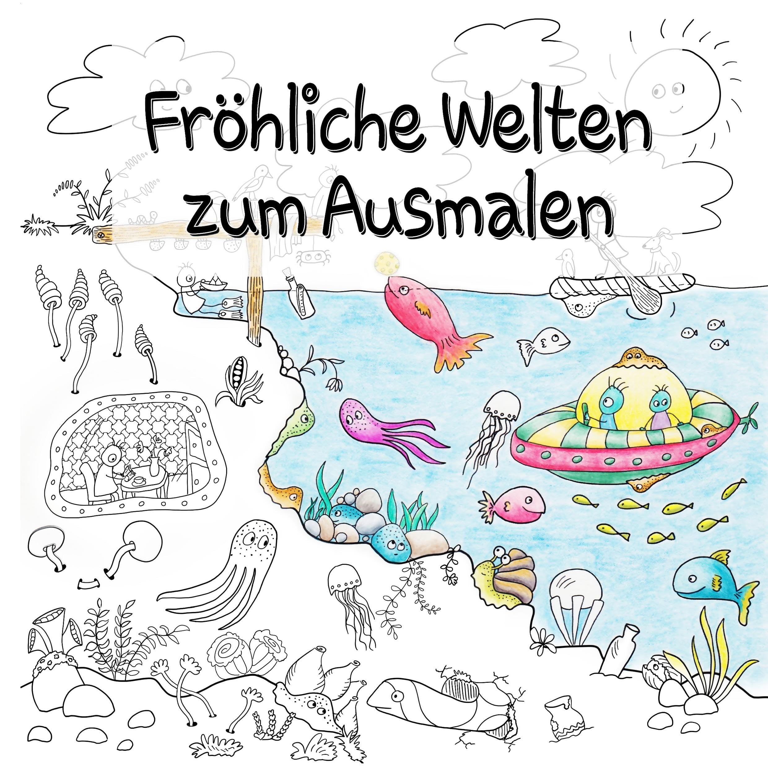 Fröhliche Welten zum Ausmalen: Ausmalbuch für Erwachsene Hobbies & Crafts