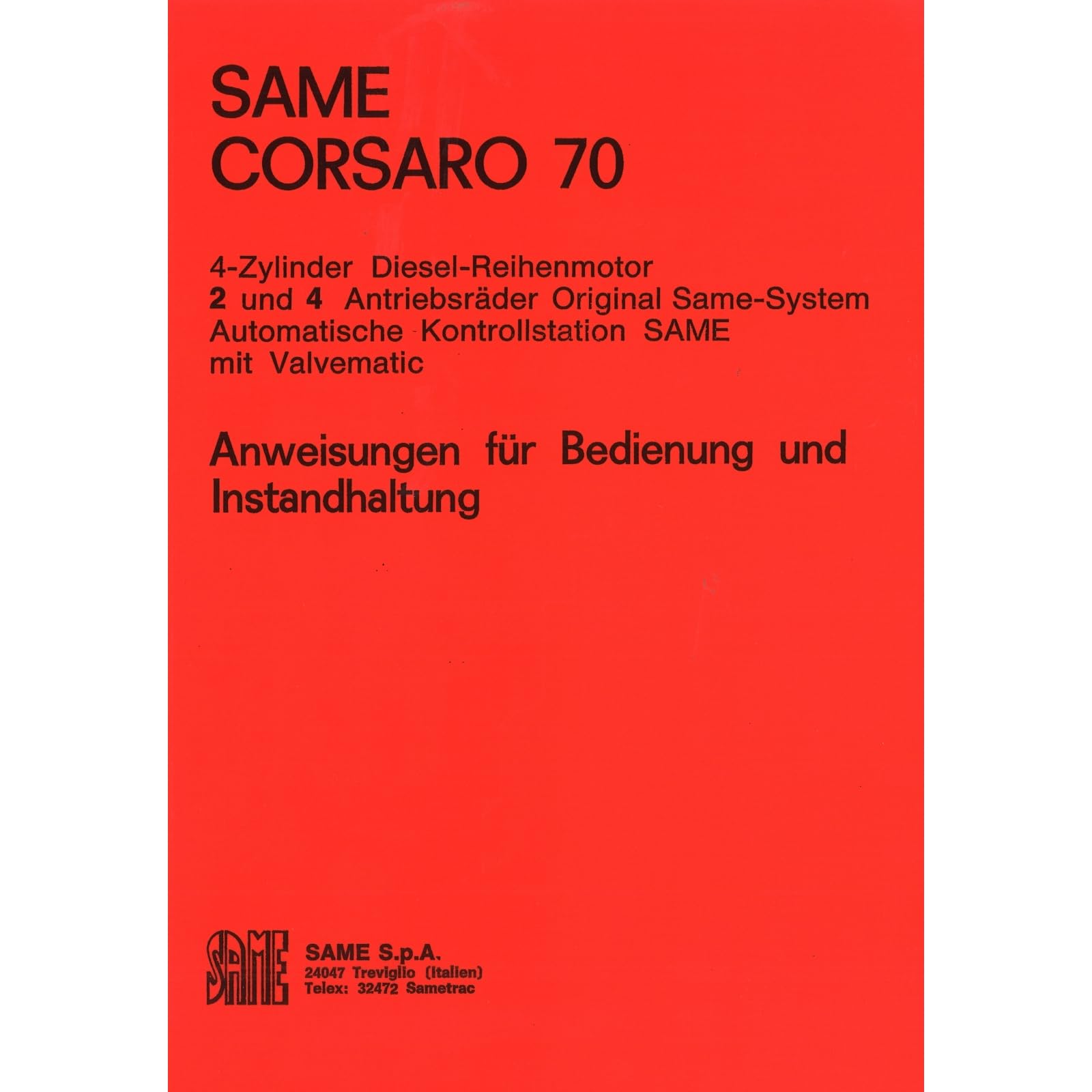 SAME CORSARO 70 4-Zylinder Diesel Reihenmotor Betriebs-/Bedienungsanleitung Business & Technology