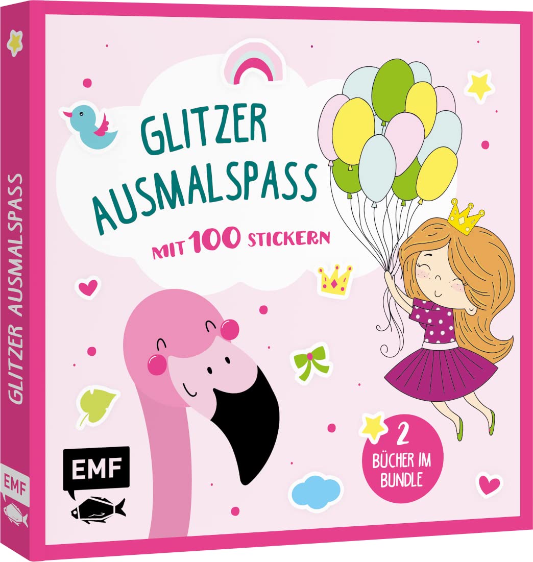 Glitzer-Ausmalspaß – Prinzessinnen und Flamingos: 2 Bücher im Bundle: 60 Ausmalmotive und 100 glänzende Sticker Non-fiction
