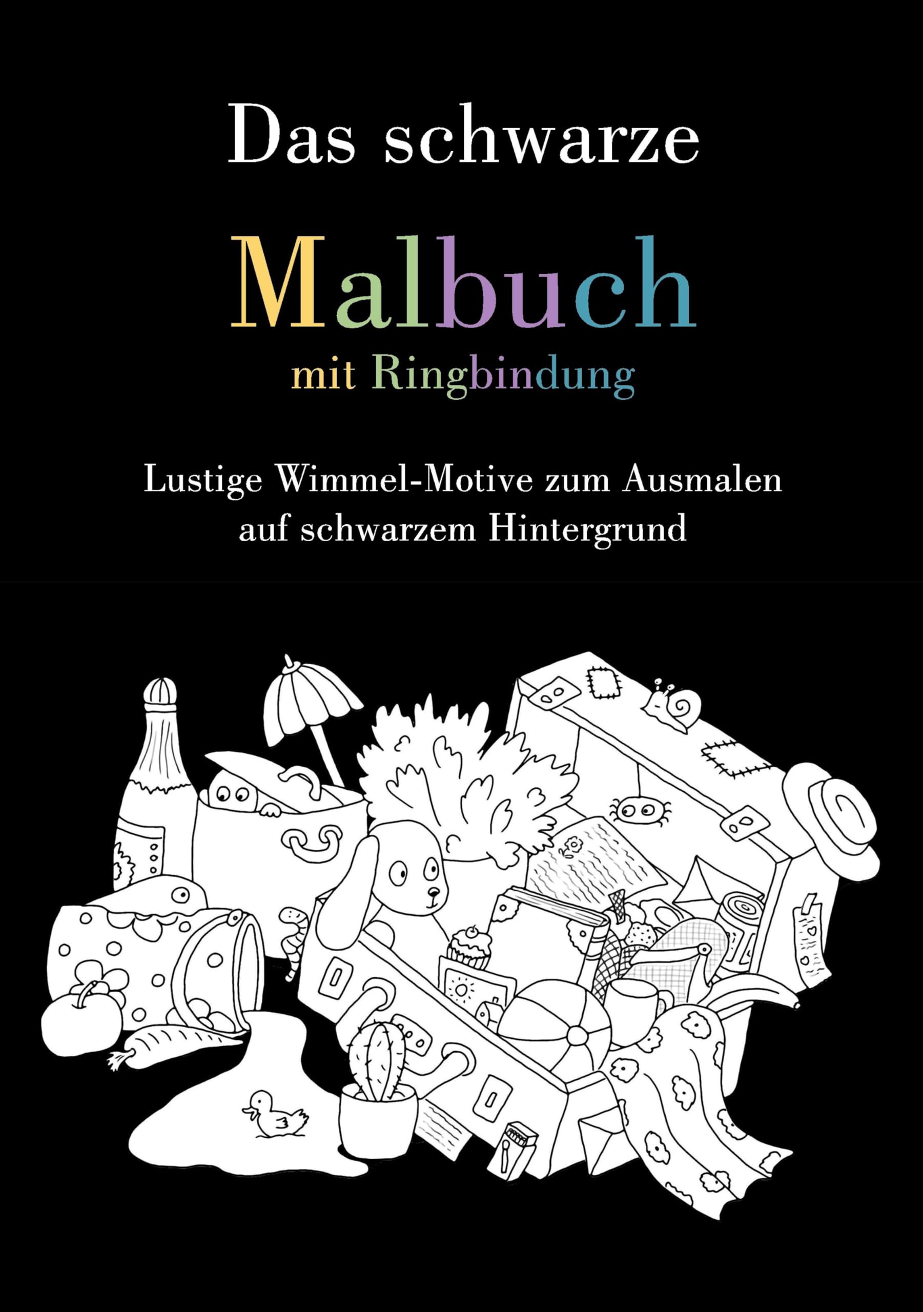 Das schwarze Malbuch mit Ringbindung: Lustige Wimmel-Motive zum Ausmalen auf schwarzem Hintergrund Manga