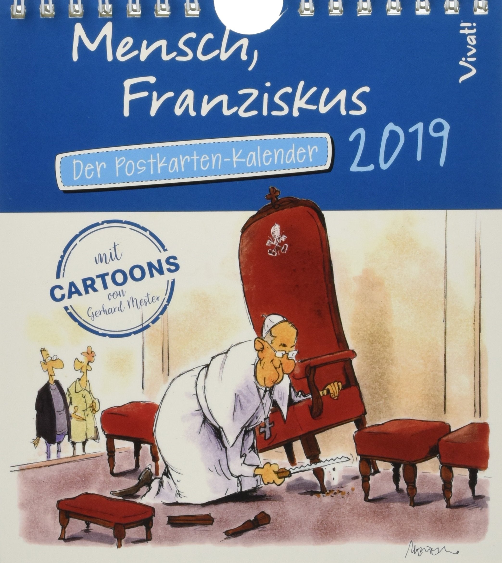 Mensch, Franziskus 2019: Der Postkarten-Kalender mit Cartoons von Gerhard Mester Manga