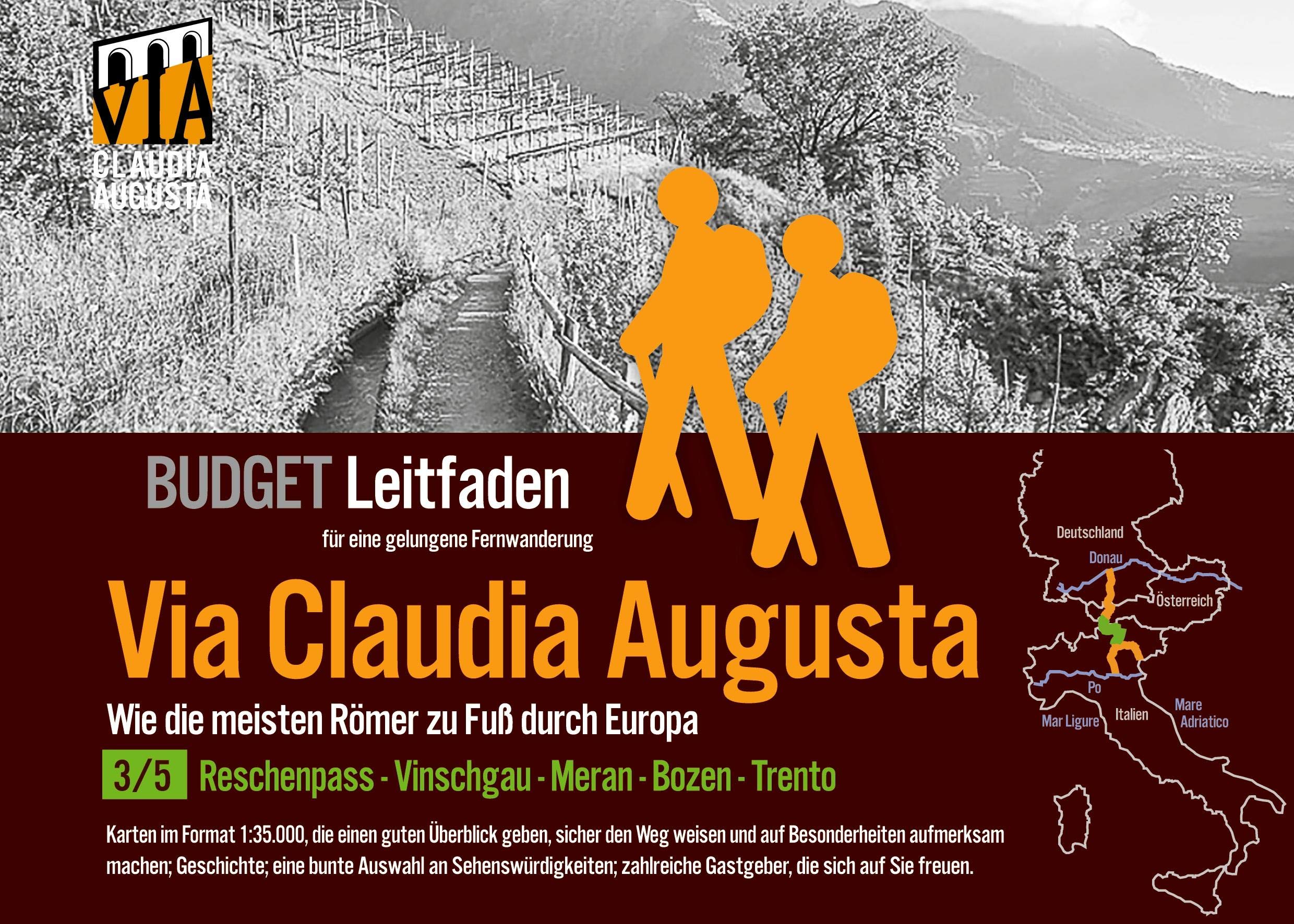 Fern-Wander-Route Via Claudia Augusta 3/5 Reschenpass-Trento Budget: Leit-Faden für eine gelungene Fern-Wanderung (schwarz-weiß) (Fern-Wander-Route Via Claudia Augusta B U D G E T = schwarz-weiß) Leisure, Home & Garden