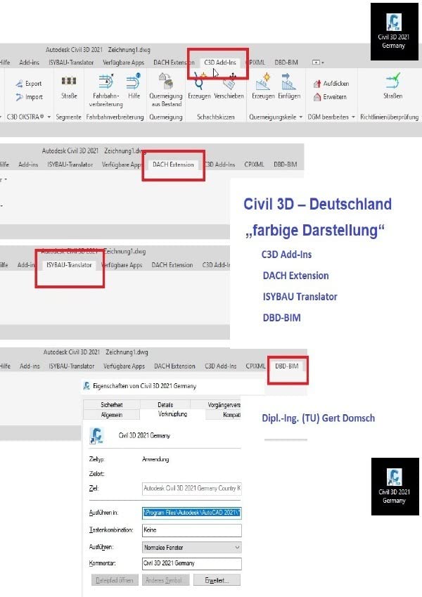 Cvil 3D Deutschland / Add-Ons, Add-Ins und mehr, Civil 3D Deutschland (farbige Darstellung): 4. Buch, C3D Add-Ins, DACH Extension, ISYBAU Translator, DBD-BIM 1.Überarbeitung Business & Technology