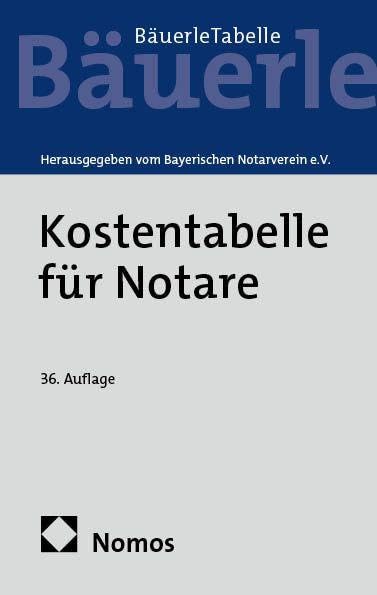 Kostentabelle für Notare Law