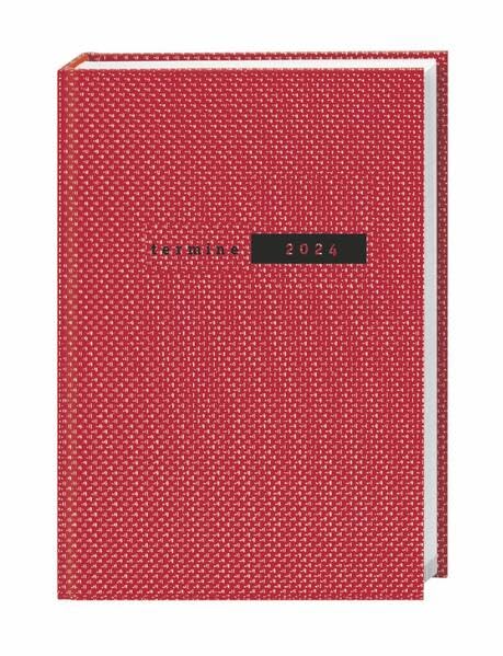 Roter Terminer A5. Schicker Terminkalender 2024 mit hochwertigem Struktureinband. Buch-Kalender mit Lesebändchen. Wochenplaner 2024 mit 152 Seiten. Taschenkalender zum Planen von Terminen. Calendars
