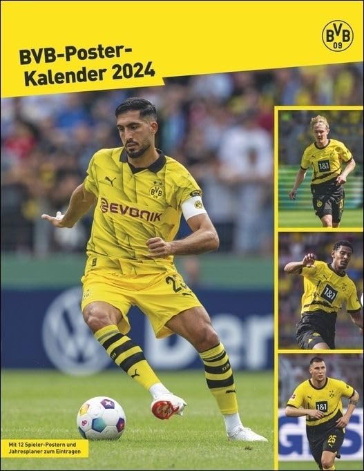 BVB Posterkalender. Jahres-Wandkalender 2024 für Fußballfans. Fotokalender mit den Stars von Borussia Dortmund. Kalender im Hochformat 34 x 44 cm. Leisure, Home & Garden