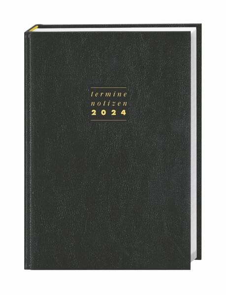 Terminer A6 2024. Schwarzer Terminkalender mit hochwertigem Kunstledereinband. Wochenplaner mit Zitaten und Lesebändchen. Taschenkalender 2024 zum Planen von Terminen. Calendars