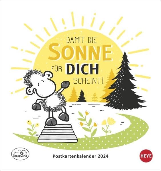 sheepworld Postkartenkalender 2024. Liebevoll illustrierter Kalender zum Aufstellen oder Aufhängen. Kultiger Postkarten-Kalender. Kleiner Kalender mit 12 süßen Postkarten. Film, Art & Culture