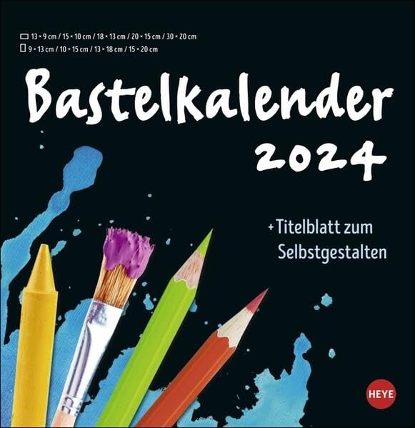 Bastelkalender 2024. Schwarzer Wandkalender zum Selbstgestalten. Quadratischer Kalender 2024 zum Basteln. Kalender mit 12 Seiten zum Bemalen und Bekleben. 32 x 33 cm. book