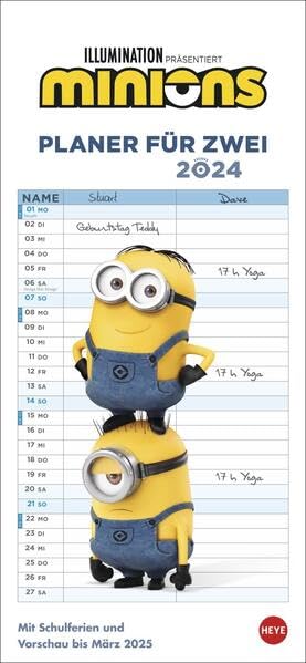 Minions Planer für zwei 2024. Kalender mit den kleinen gelben Chaos-Charakteren aus den Filmen. Partnerplaner 2024, ein absoluter Hingucker und praktischer Überblick über alle wichtigen Termine. Calendars