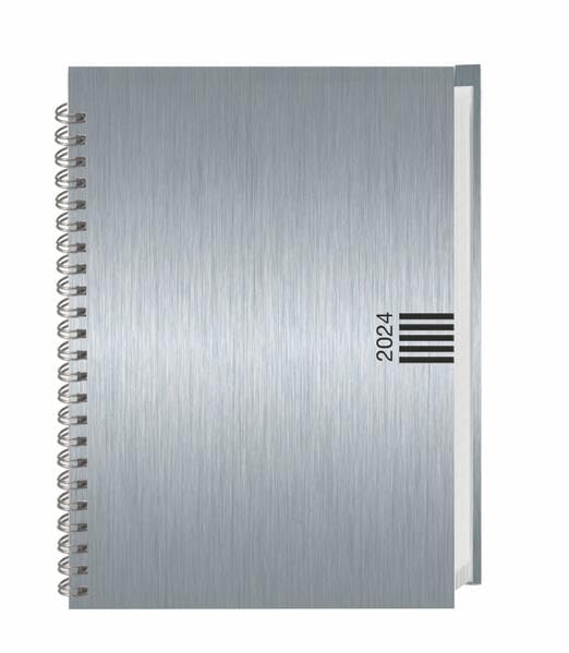 Cheftimer A5 mit Wochenkalender 2024. Silberner Terminkalender in Aluoptik. Buch-Kalender mit Eckperfoation und Spiralbindung. Taschenkalender 2024 zum Planen von Terminen. Business, Finance & Career