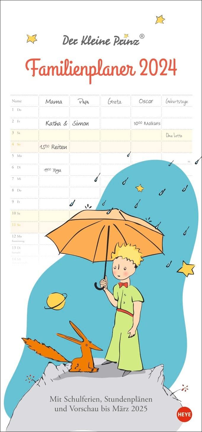 Le Petit Prince Calendrier familial 2024 avec motifs classiques du livre pour enfants Calendrier mural avec 5 colonnes Calendrier familial pour famille book