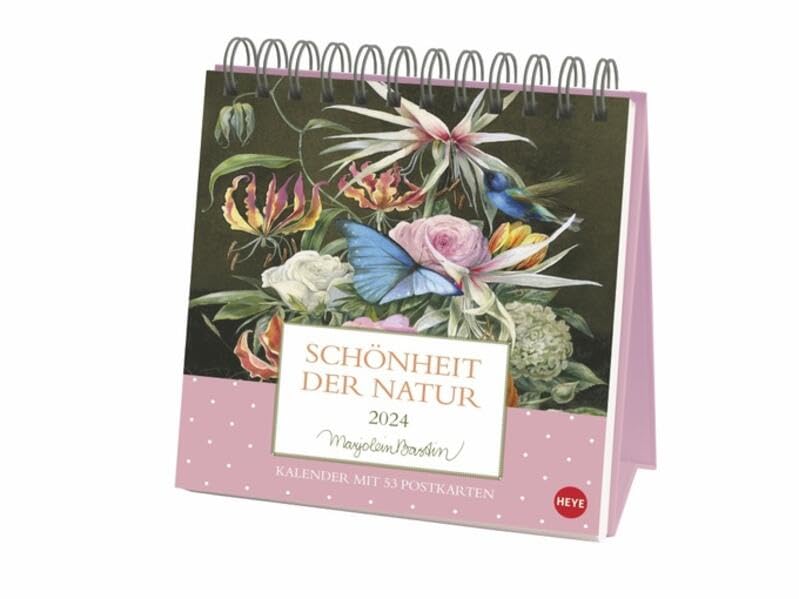 Marjolein Bastin: Schönheit der Natur Premium-Postkartenkalender 2024. Hochwertiger Tisch-Kalender mit 53 liebevoll illustrierten Postkarten. Kleiner Kalender 2024 zum Aufstellen. Calendars