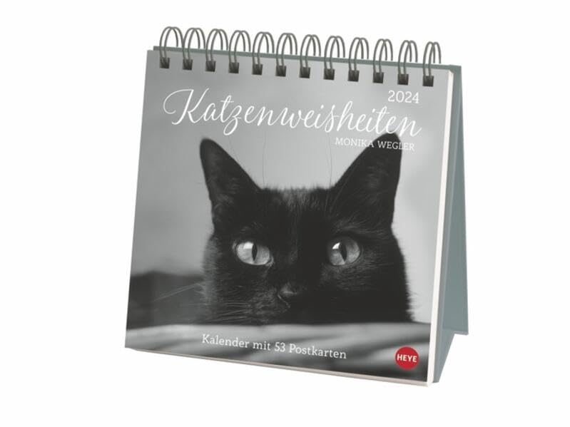 Wegler Katzen Weisheiten Premium-Postkartenkalender 2024. 53 Postkarten mit zauberhaften Katzenfotos und Zitaten in einem kleinen Kalender für Katzenfans. Zum Aufstellen. Calendars