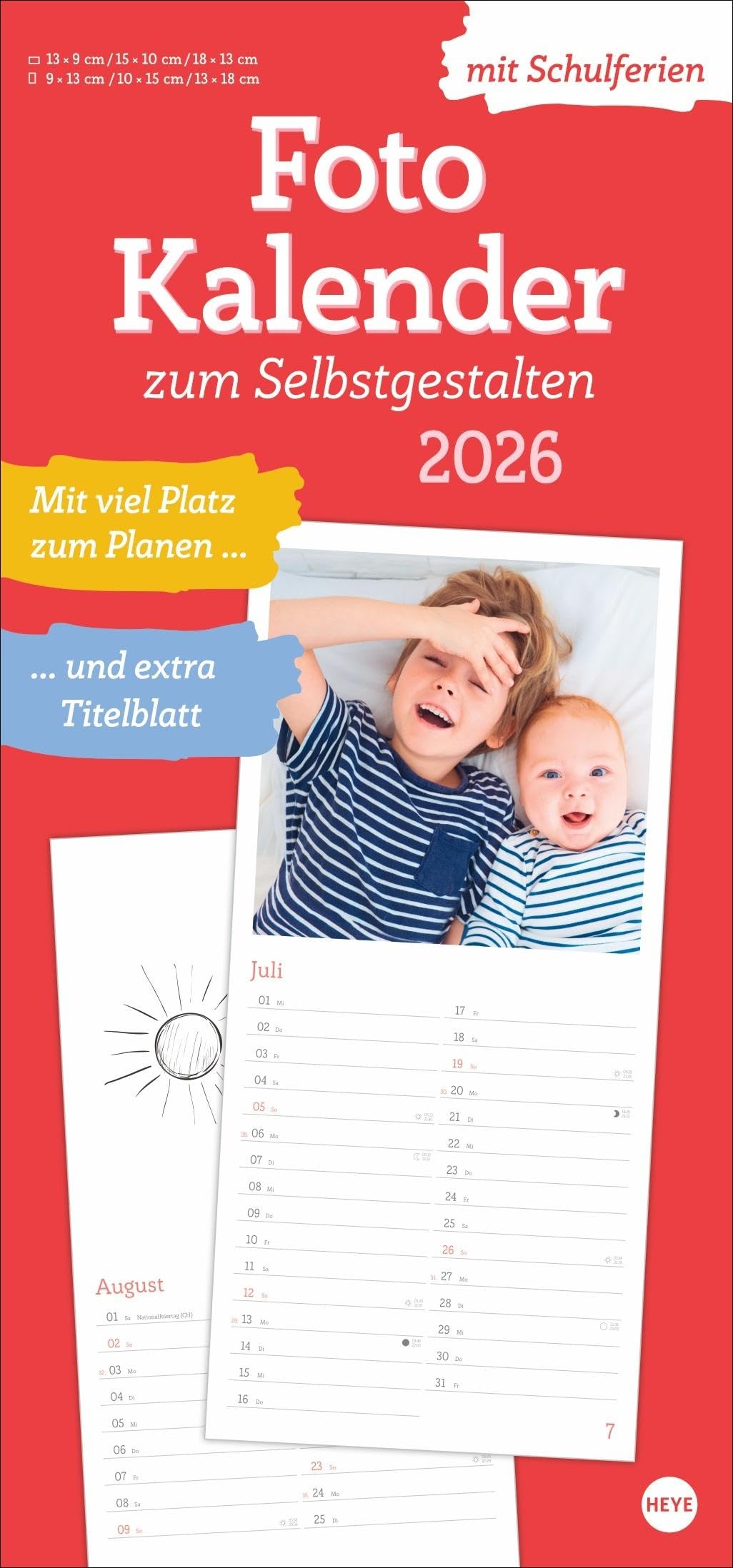 Fotokalender zum Selbstgestalten 2026: Blanko-Kalender mit Monatskalendarium, Titelblatt zum Selbstgestalten, viel Platz für Notizen und mit Schulferien. (Foto-/Bastelkalender Heye) Hobbies & Crafts