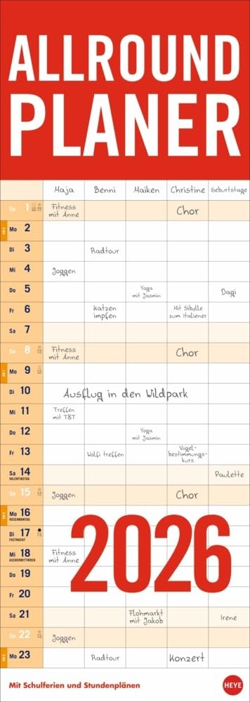 Allround-Familienplaner Vertical Kalender 2026: Praktischer Wandplaner mit 5 Spalten. Großer Familien-Wandkalender mit Schulferien und 3 Stundenplänen. Terminkalender 2026. (Familienplaner Heye) Business, Finance & Career