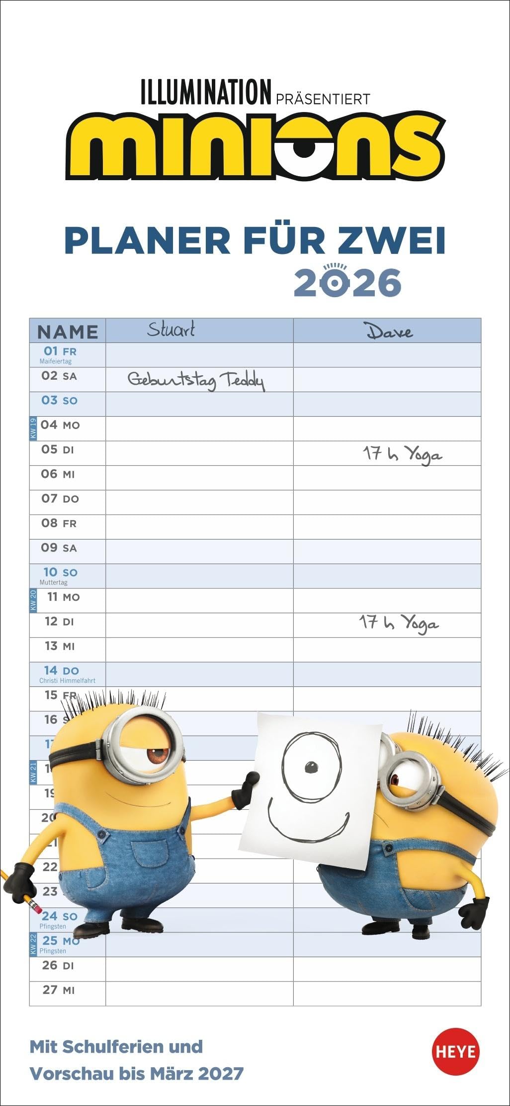 Minions Planer für zwei 2026: Kalender mit den kleinen gelben Chaos-Charakteren aus den Filmen. Partnerplaner, ein absoluter Hingucker und praktischer ... alle wichtigen Termine. (Familienplaner Heye) Humour & Satire