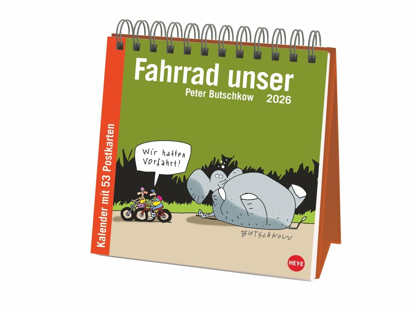 Peter Butschkow: Fahrrad unser Premium-Postkartenkalender 2026: Kleiner Kalender zum Aufstellen mit wöchentlichem Cartoon als Postkarte zum Sammeln und Verschicken. (Postkartenkalender Heye) Manga