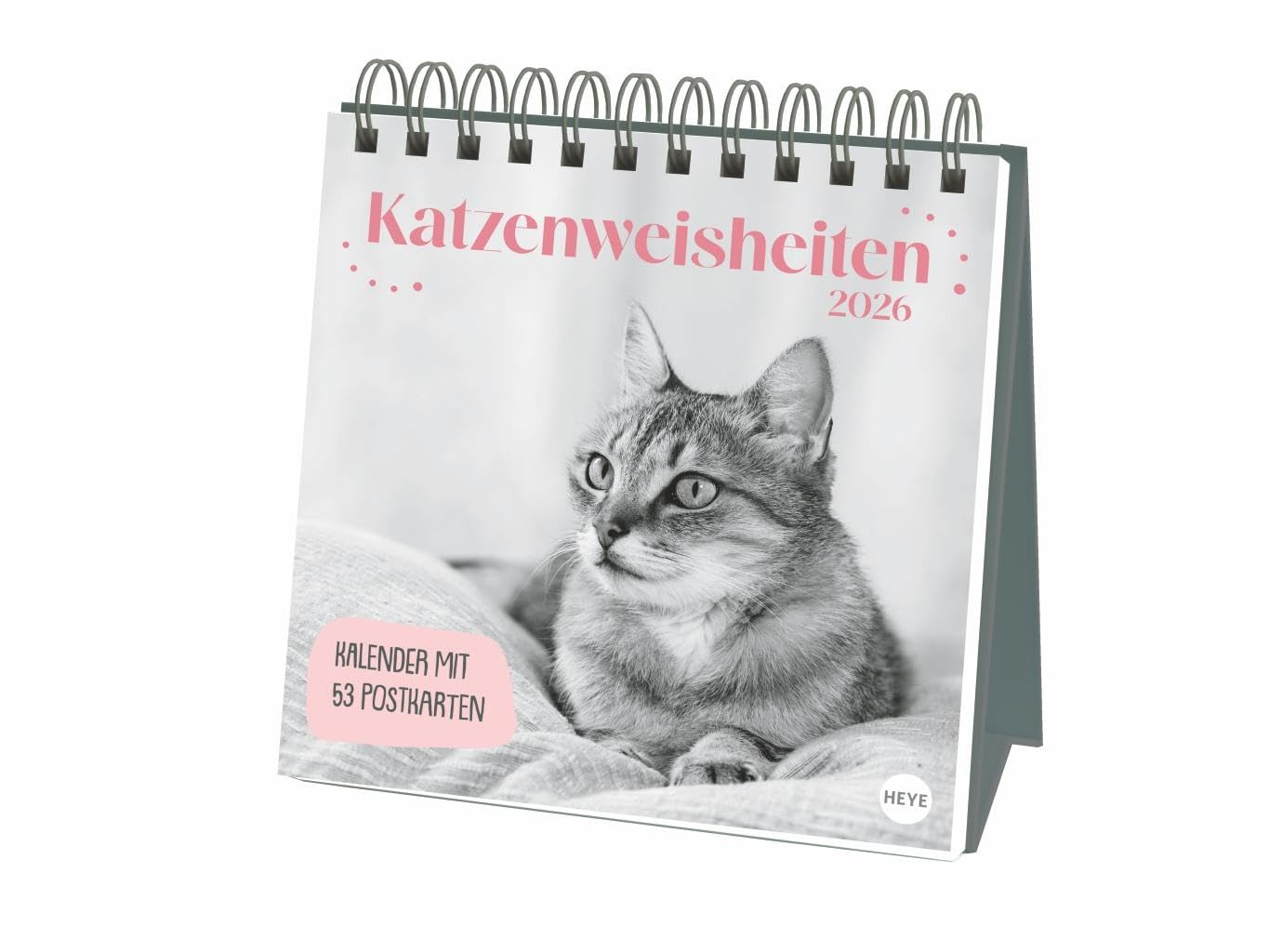 Katzen Weisheiten Premium-Postkartenkalender 2026: 53 Postkarten mit zauberhaften Katzenfotos und Zitaten in einem kleinen Kalender für Katzenfans. Zum Aufstellen. (Postkartenkalender Heye) Poetry