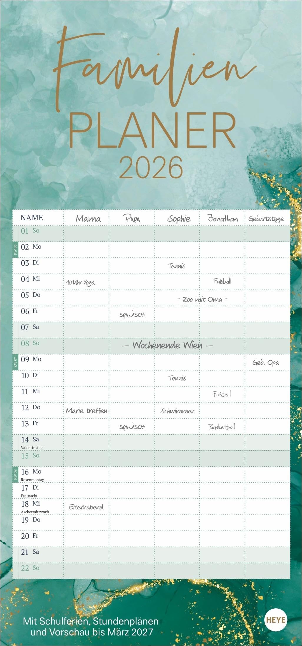 Watercolor Familienplaner 2026: Großer Familienkalender mit viel Platz für Termine und schönem Design: Organisationstool und Blickfang in einem! Kalender 2026 mit 5 Spalten. (Familienplaner Heye) Film, Art & Culture