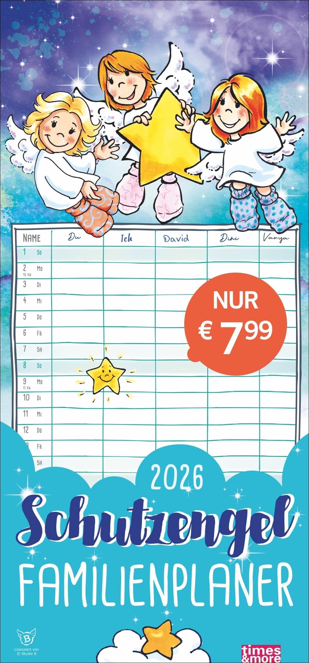 times&more Schutzengel Familienplaner 2026: times&more Kalender mit 5 Spalten - praktischer Familienplaner für die Wand mit süßen Schutzengeln als ... 2026. (times&more Kalender Heye) Business, Finance & Career